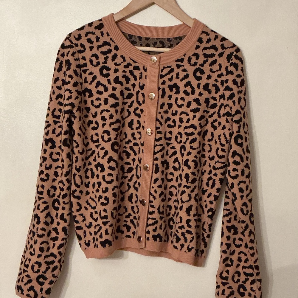 Leopard Print Cardigan Sweater - Women